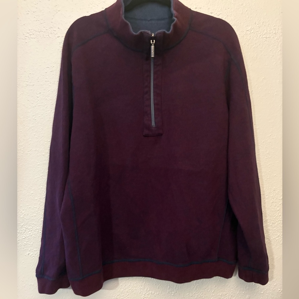 Tommy Bahama Sweater Mens Quarter Zip Long Sleeve Golf Reversible Blue